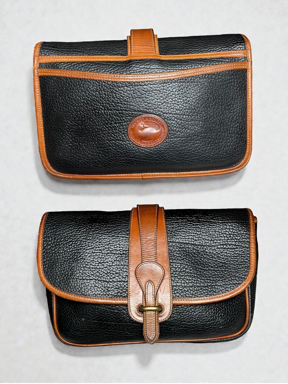 🌻VINTAGE Dooney & Bourke All-Weather Leather Equestrian Crossbody Bag Brwn&Blk
